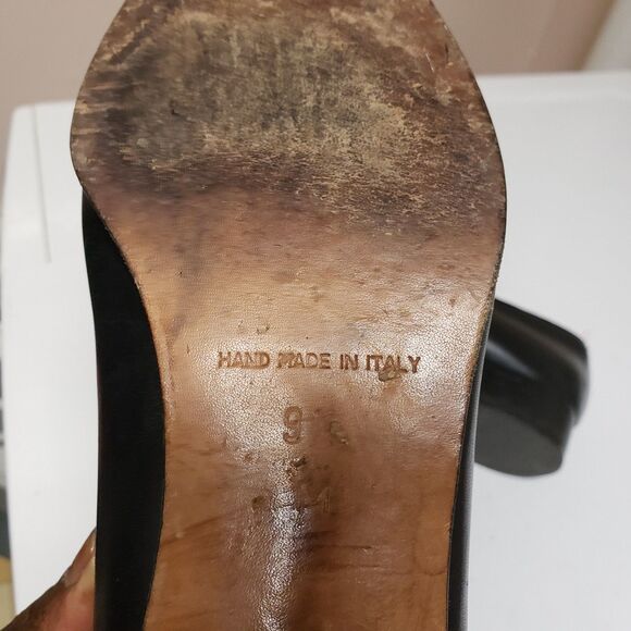 Cole Haan Handmade in Italy 100% Leather Black Low Heel Shoe Sz 9.5 PO Fair - Picture 10 of 11